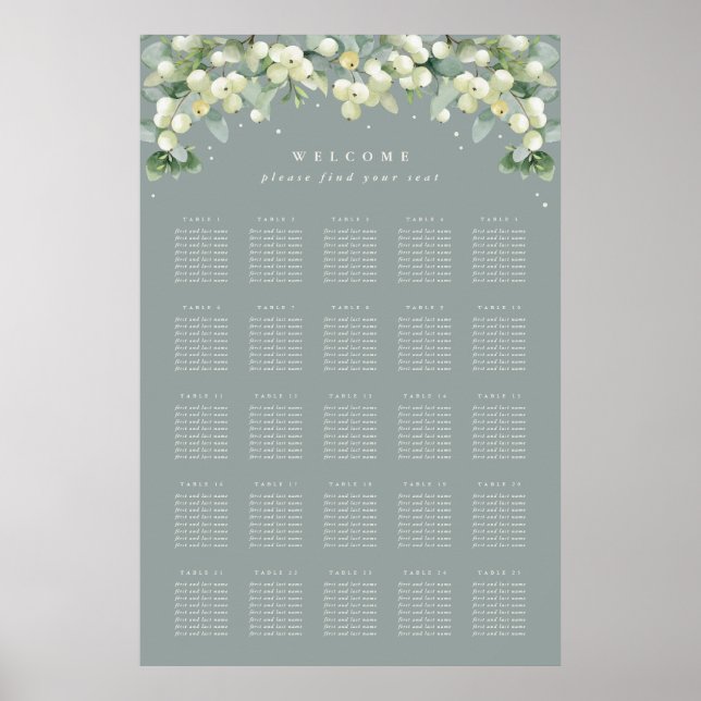 Green 24x36" 25 Tables of 8 Seating Chart Poster (Front)