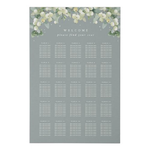 Green 24x36 25 Tables of 8 Wedding Seating Chart Faux Canvas Print