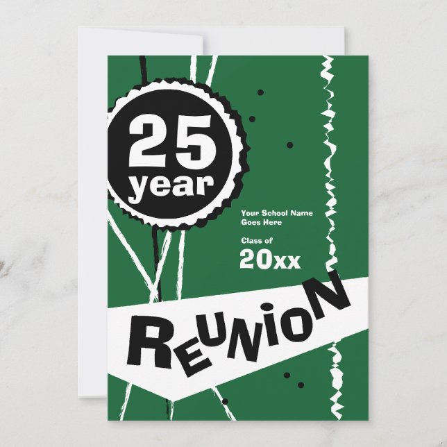 Green 25 Year Class Reunion Invitation (Front)