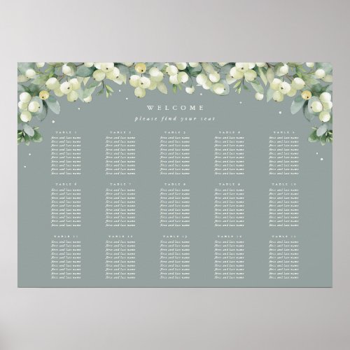 Green 28x20 15 Tables of 10 Seating Chart Poster