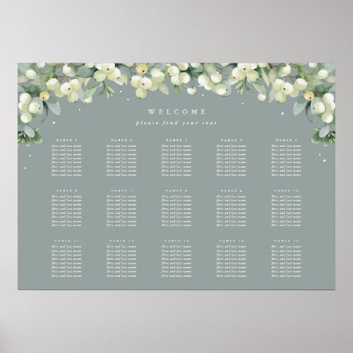 Green 28x20 15 Tables of 8 Seating Chart Poster