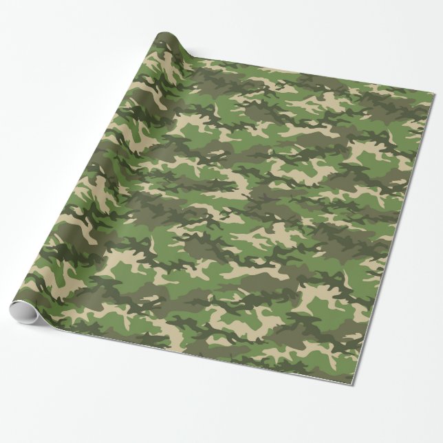 Green 2 Camo Camouflage Wrapping Paper (Unrolled)