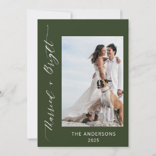 Green 2 Photo Married Bright Wedding Christmas Thank You Card