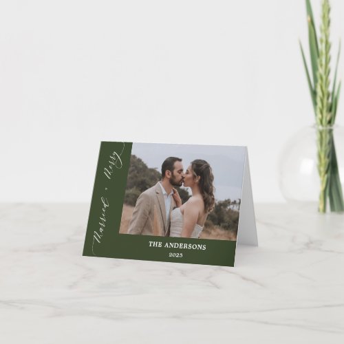Green 2 Photo Merry Married Wedding Christmas Thank You Card