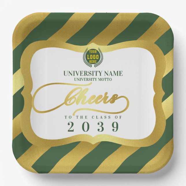 Green 2 School College University Graduation Day Paper Plates (Front)