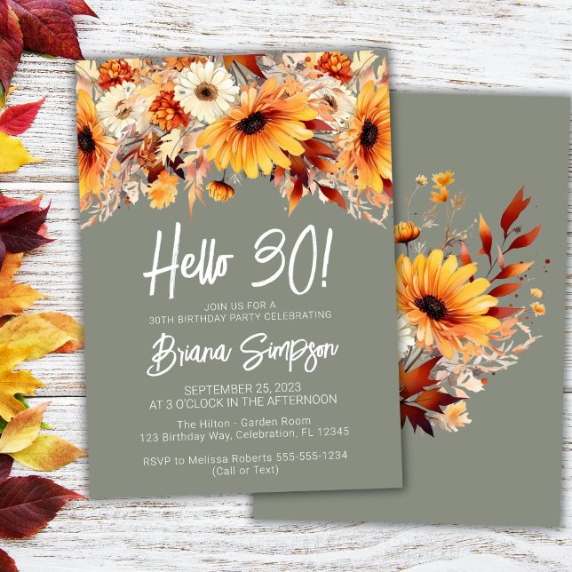 Green 30th Birthday Fall Floral Invitation (Creator Uploaded)