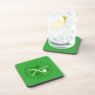 Green 3 Leaf Shamrock Pipe And Irland Text Drink Coaster