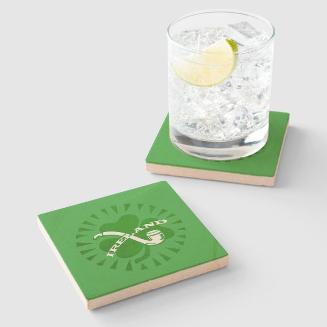 Green 3 Leaf Shamrock Pipe And Irland Text Stone Coaster (Side)