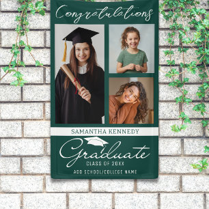 Green 3 Photo Collage Graduation Congrats Graduate Banner