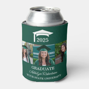 Green 3 Photo Graduation Cap Class 2025 Can Cooler
