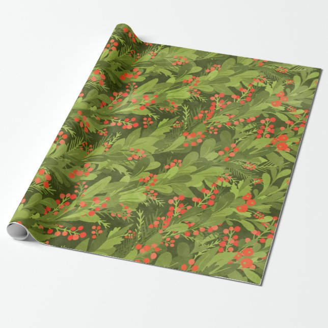 Green 3D diagonal Christmas Garland Wrapping Paper (Unrolled)