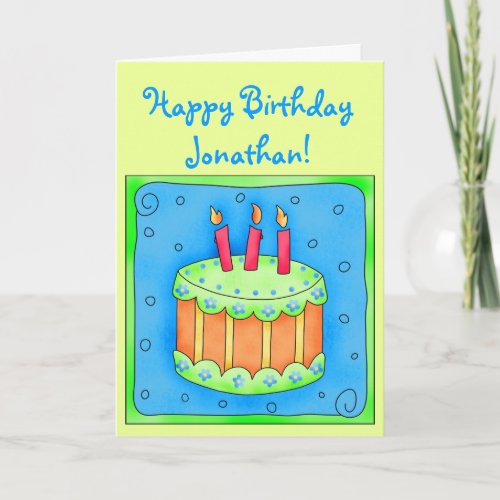 Green 3rd Birthday Card with Cake
