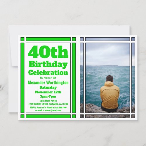 Green 40th Photo Birthday Invitation