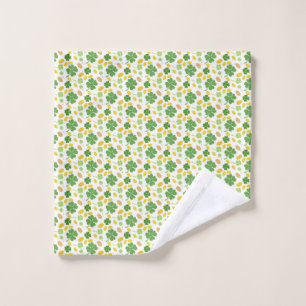 Green 4 Leaf Clovers St Patricks Day Coins Wash Cloth