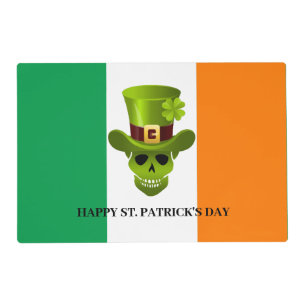 Green 4 Leaf Shamrock Skull Paper Placemat