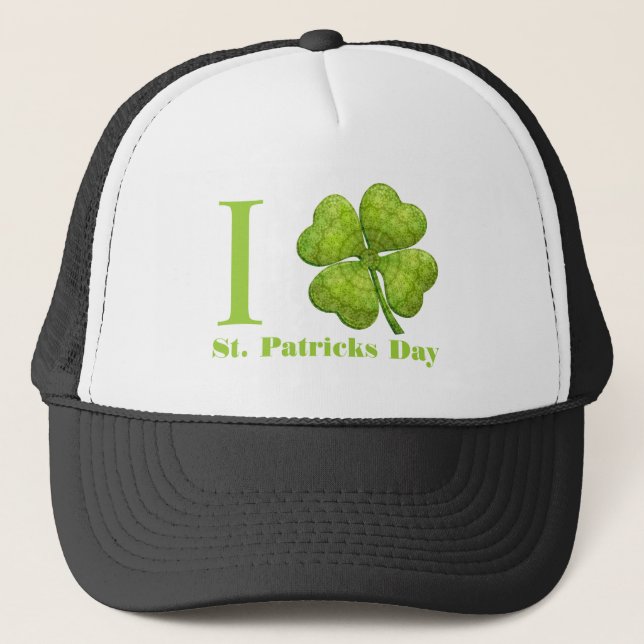 Green 4 Leaf Shamrock Trucker Hat (Front)