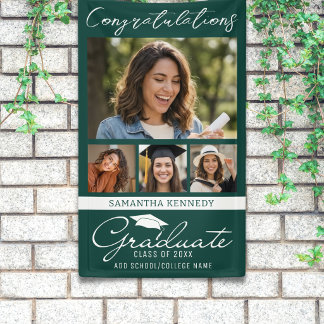 Green 4 Photo Collage Graduation Congratulations Banner