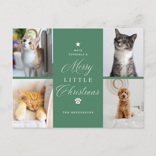 Green 4 Photo Pet Holiday Postcard