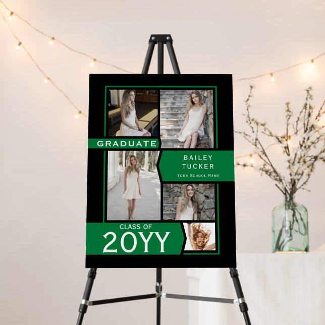Green 5-Photo Collage Bold Year Graduation Party Foam Board (In Situ (Stand))