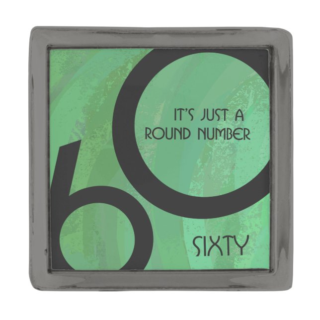 Green 60 Decade Birthday Gunmetal Finish Lapel Pin (Front)