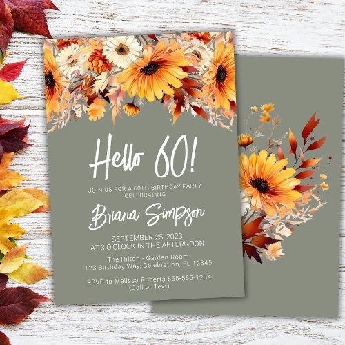 Green 60th Birthday Fall Floral Invitation