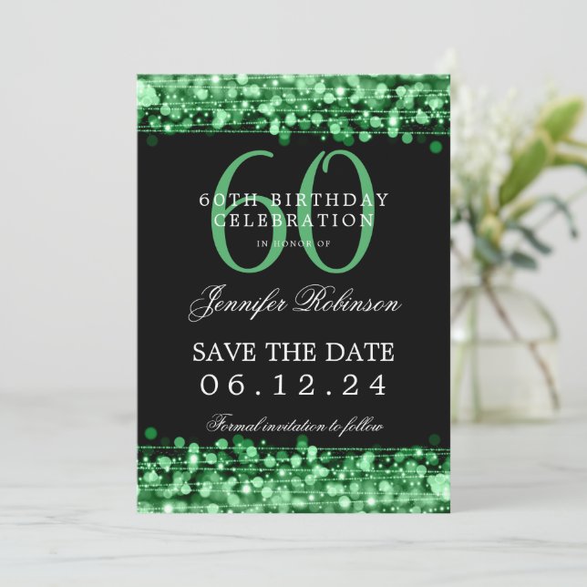 Green 60th Birthday Party Save the Date  Invitation (Standing Front)