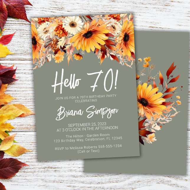 Green 70th Birthday Fall Floral Invitation (Creator Uploaded)