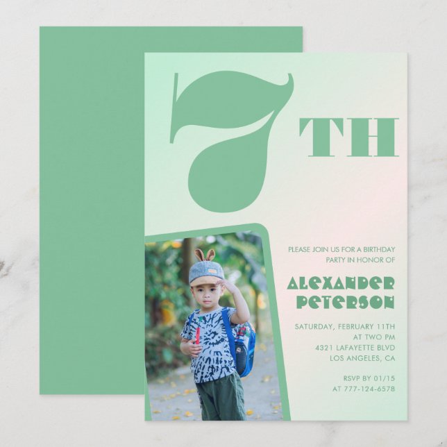 Green 7th birthday invitations Colorful Photo (Front/Back)