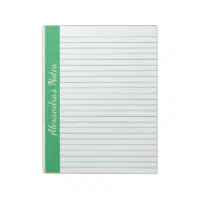 Letter Size 8.5 x 11 Green Ruled Wide Line Paper Notepad, Zazzle