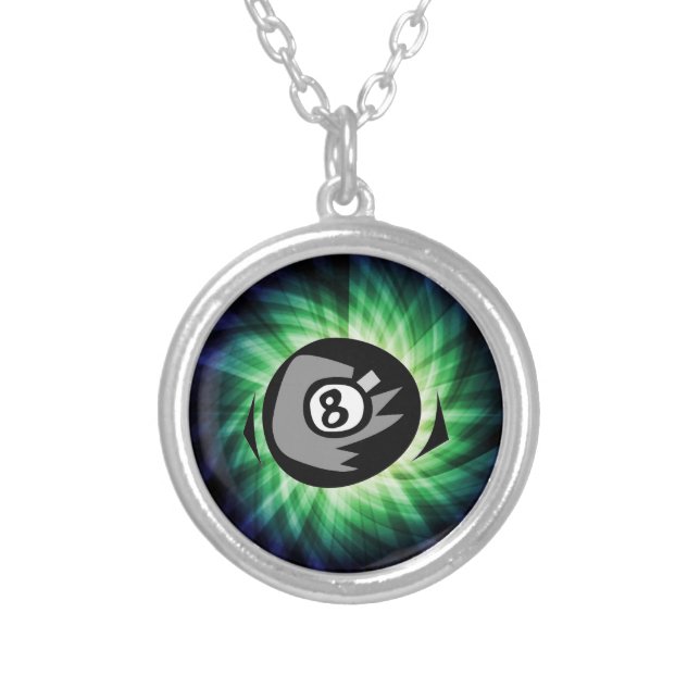 Green 8 ball silver plated necklace (Front)