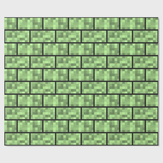 Green 8-Bit Video Game Style Bricks Pattern Wrapping Paper (Flat)