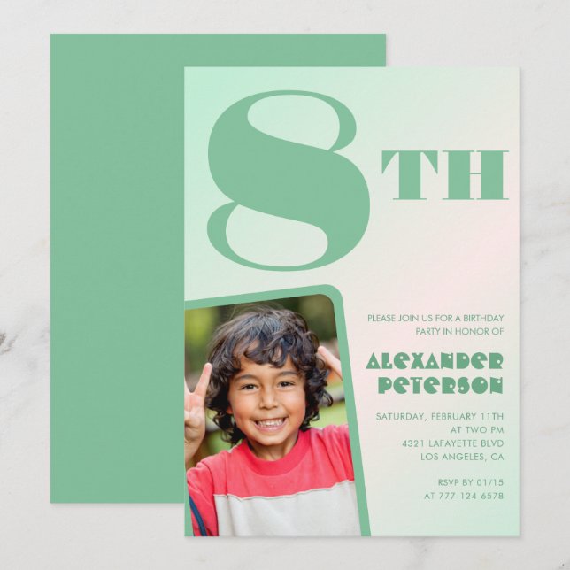 Green 8th birthday invitations Colorful Photo (Front/Back)