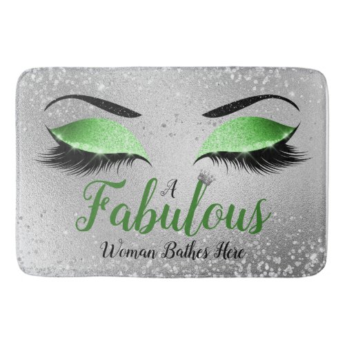 Green A Fabulous Women Lives Here Glitter Eyes Bath Mat