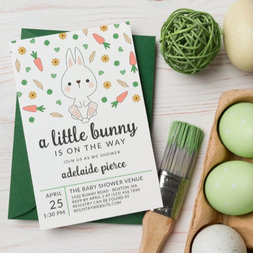 Green A Little Bunny Spring Baby Shower Invitation