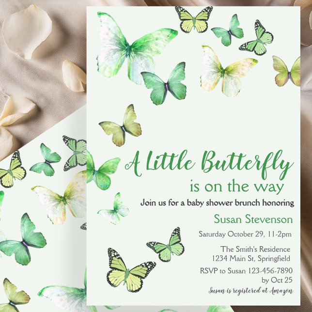 Green A Little Butterfly Baby Shower Invitation (Creator Uploaded)
