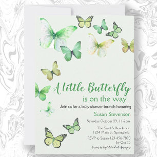Green A Little Butterfly Baby Shower Invitation