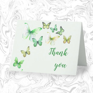 Green A Little Butterfly Blank Inside Letterpress Thank You Card