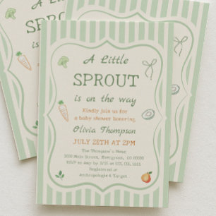 Green A Little Sprout Baby Shower Invitation