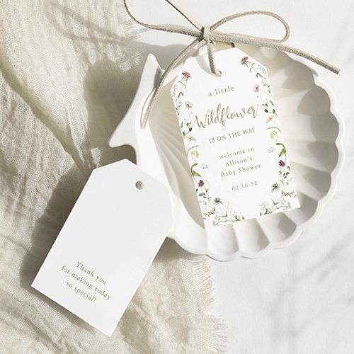 Green A Little Wildflower Rustic Boho Baby Shower  Gift Tags