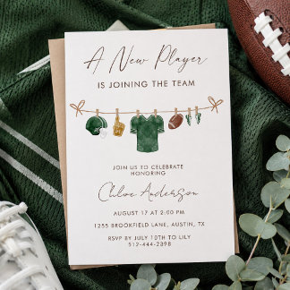 Green A New Player Football Baby Shower Invitation