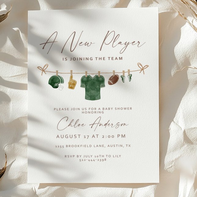 Green A New Player Football Baby Shower Invitation (Creator Uploaded)