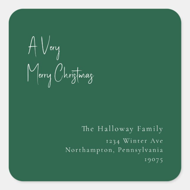 Green A Very Merry Christmas Square Envelope Seal (Front)