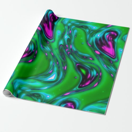 Green abd Purple Neon Liquid Abstract Art Leggings Wrapping Paper