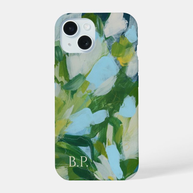 Green Abstract Art Monogram Custom Name Iphone Case (Back)