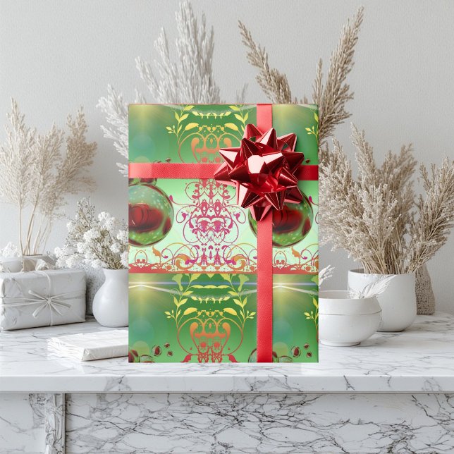 Green Abstract Art Romantic Hearts Floral Festive Wrapping Paper (Green Abstract Art Romantic Hearts Floral Festive Wrapping Paper)