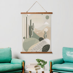 Green Abstract Boho desert landscape Hanging Tapestry