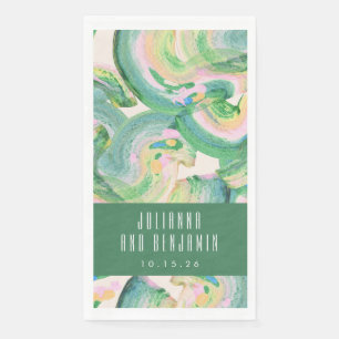 Green Abstract Brushstroke Personalized Wedding Paper Guest Towels