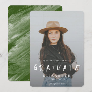 Green Abstract Brushstrokes Photo Graduation Announcement
