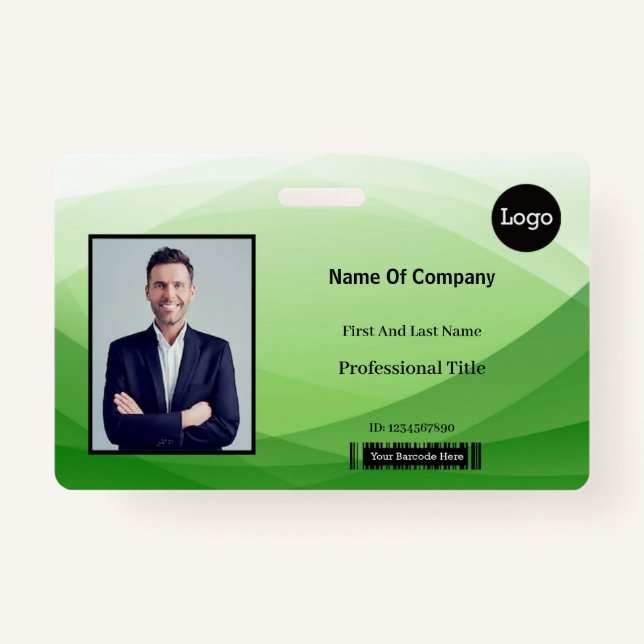 Green Abstract Business Photo Identification ID Badge (Front)