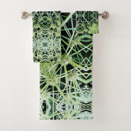 Green Abstract Cactus Pattern Bath Towels